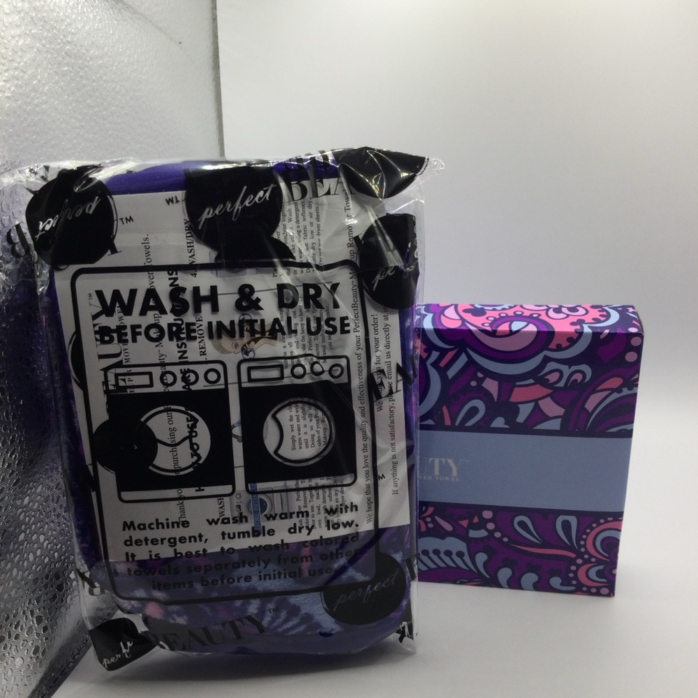 Perfect beauty 3 piece makeup remover towel set paisley blue purple and pink - Picture 4 of 11